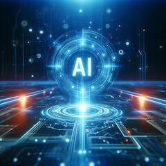 Futuristic Artificial Intelligence Hologram Concept on a Computer Chip Circuit