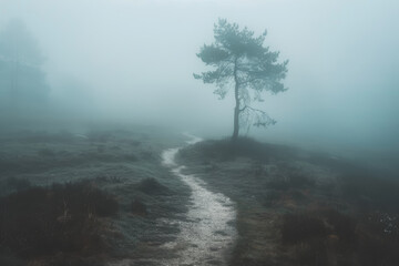 Mysterious Foggy Path Leading Into Obscurity, Symbol of Uncertainty