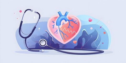 Examining the heart with a stethoscope Medical business and health insurance, Medicine doctor with stethoscope holding red heart shape and medical insurance icon on global network connection hospital.