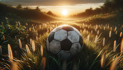 Soccer ball in the sunset, Generative Ai