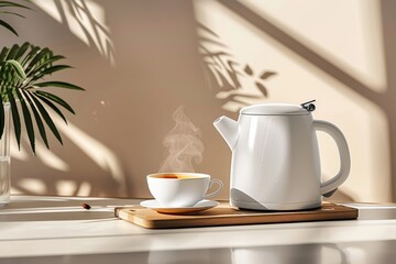 Fototapeta premium Coffee Cup and Teapot on Table