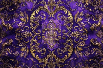 Rich royal purple wallpaper with intricate golden designs, A rich, royal purple tapestry with...