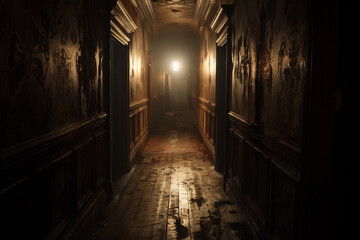 Mysterious Light Flickering in a Dark Hallway Capturing the Essence of Fear and Suspense