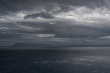 Sea landscape with bad weather and stomy cloudy sky in Sicily, Italy, Europe