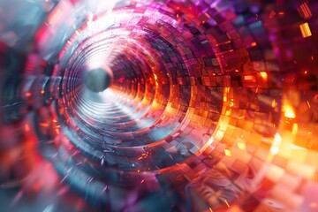 An intriguing digital art piece featuring a tunnel-like vortex with abstract patterns, creating a sensation of depth and tech-inspired fantasy