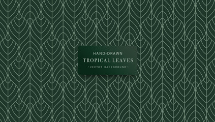 Green tropical leaf pattern in outline for fabric design. Green leaf Wallpaper