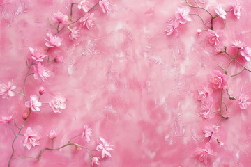 A painting featuring pink flowers on a matching pink background, A romantic pink background with subtle floral motifs