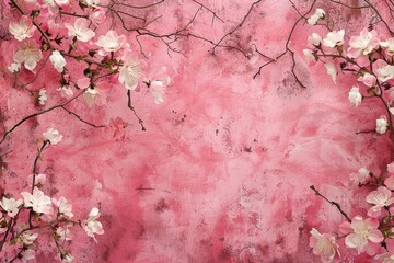 Painting featuring pink and white flowers against a romantic pink background, A romantic pink background with subtle floral motifs