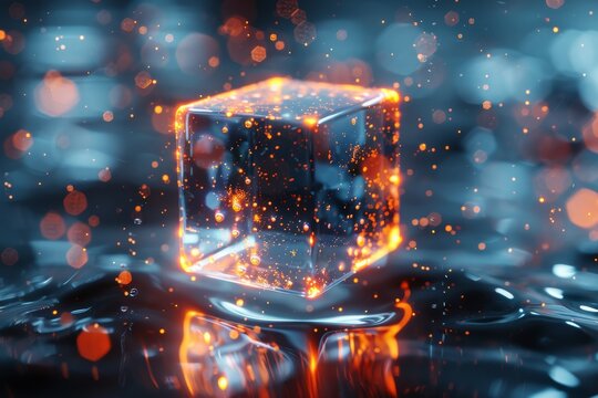 A mesmerizing image of a cube emitting a soft glow, surrounded by magical particles that evoke a sense of wonder