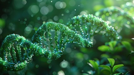 Fototapeta premium DNA macro chain. Very detailed rendering. Green color. Scientific background or medical background. Suitable for posters, book covers