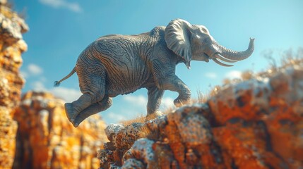Fototapeta premium illustration of an elephant jumping over a cliff