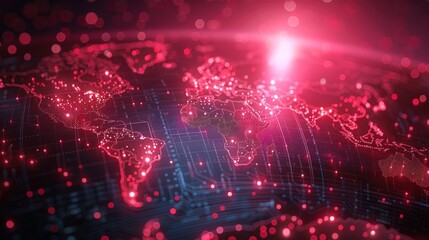Fototapeta premium global network technology concept, dotted world map graphic with futuristic elements Abstract mashed lines and dot scale with grid line mesh World Map