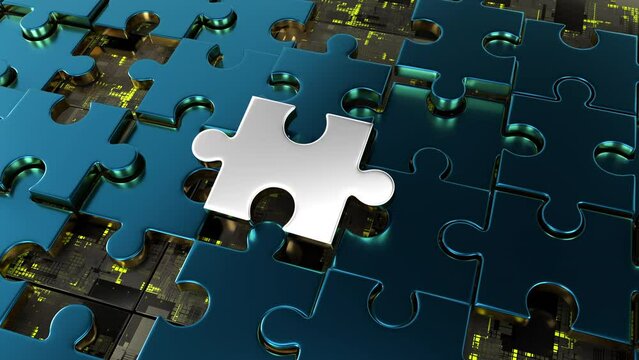 Flip Puzzle gold jigsaw technological 3D Animation. sci fi hud User Interface abstract intro for title logo bg 2