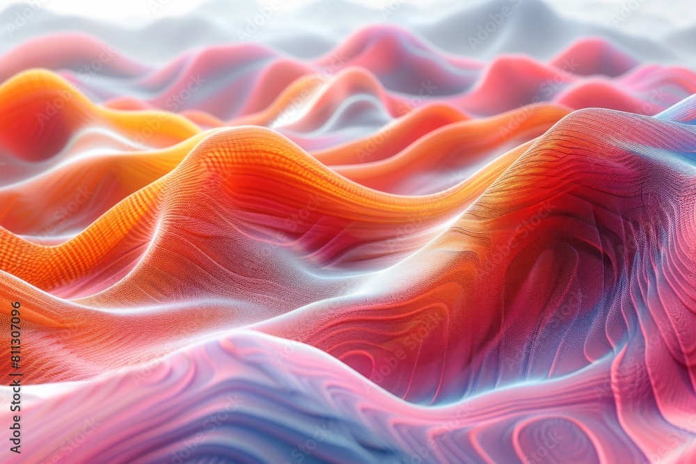 Poster digital artwork of abstract wavy lines creating a visual flow in red and blue tones suggesting movem