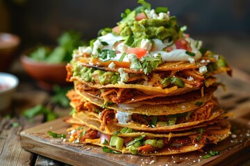 Crunchy Chicken Tostada Stack - Delicious Mexican Comfort Food with Guacamole, Cheese, and Salsa