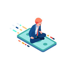 Isometric Businessman Flying on Money Carpet