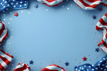 American Flag colors and fireworks mockup background with copy space . 4 July independence day concept celebration