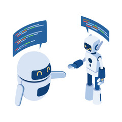 Naklejka premium Isometric Two Ai Robot Talking