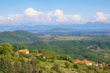 Beautiful mountain landscape with small villages on sunny summer day.  Montenegro, Ulcinj Municipality