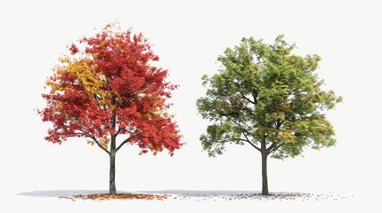 Bigleaf Maple Tree - Isolated on White Background. Environmental Lone Oak Canopy - Individual Leafy