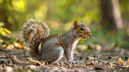 Obraz premium Adorable Western Gray Squirrel in its Natural Habitat. Wildlife Photography of Cute Grey Rodent