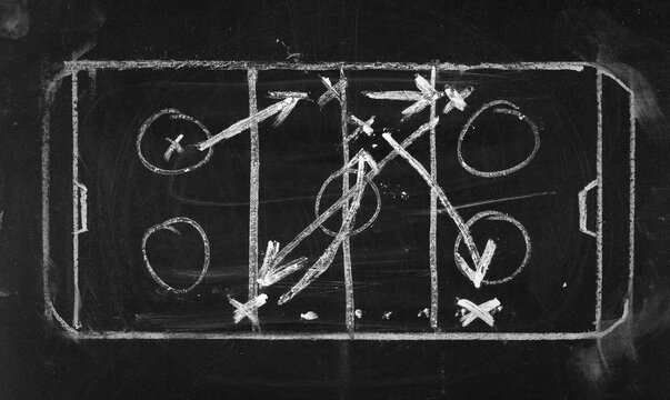 Hand drawn hockey tactic plan on blackboard	