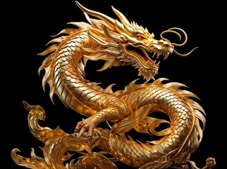 Fototapeta premium golden dragon on transparent background