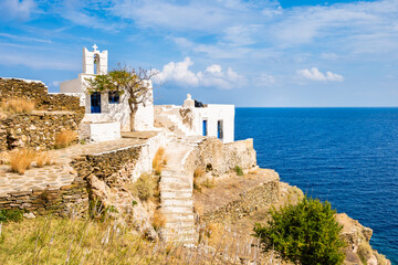 Small chapel on coastal path to Panagia bay near Kastro village, Sifnos island, Greece