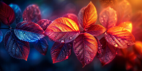 Obraz premium Abstract autumn nature background, with leaves, glowing sun and warm seasonal colors