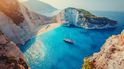Beautiful Navagio beach with shipwreck on Zakynthos island in Greece