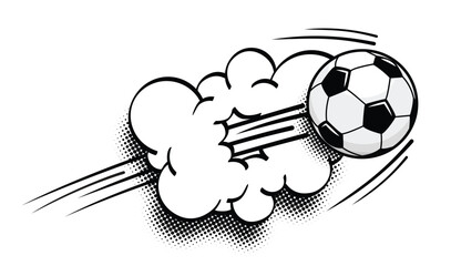Soccer football ball fly at high speed and breaks through the cloud. Vector on transparent background in comic style  © Kiselov