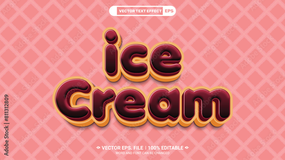 Poster chocolate style ice cream 3d editable vector text effect