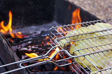 barbecue grill with fire