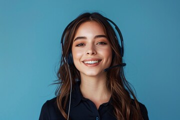 Experience the essence of professionalism and approachability with this hyper-realistic portrait of a smiling female call centre representative