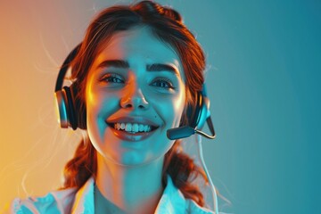 Experience the essence of professionalism and approachability with this hyper-realistic portrait of a smiling female call centre representative