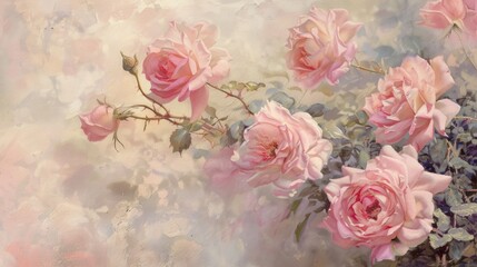 Pink roses against a sweet soft colored backdrop create a serene and enchanting scene