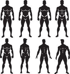 Silhouette male body with different body action