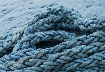 Blue rope for a boat by the sea pattern nautical background