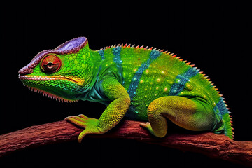 Obraz premium Lizard chameleon on black background