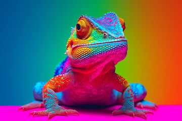 Lizard chameleon on colorful background - Powered by Adobe