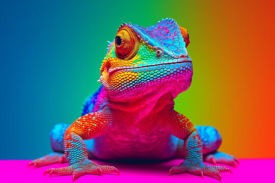 Lizard chameleon on colorful background