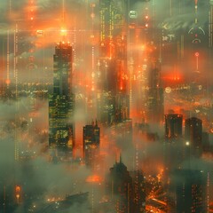 Futuristic Financial Landscape A Digital Painting of Currency Exchange Rates and Payment App Icons Soaring Above a Hazy City Skyline