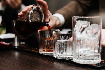 Preparation of a delicious cocktail at the bar.