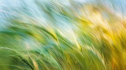 Obraz premium A close up of a wheat field swaying in the wind, a beautiful natural landscape showcasing agriculture and the peacefulness of the meadow AIG50