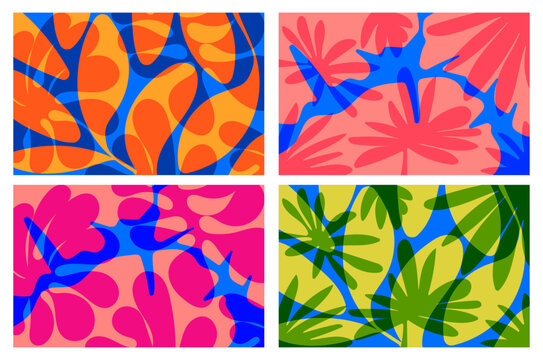 Set Summer vibes Vibrant Floral Abstract Wallpaper background flat design colorful primary colors