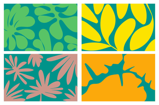 Set Summer vibes Vibrant Floral Abstract Wallpaper background flat design vintage colors