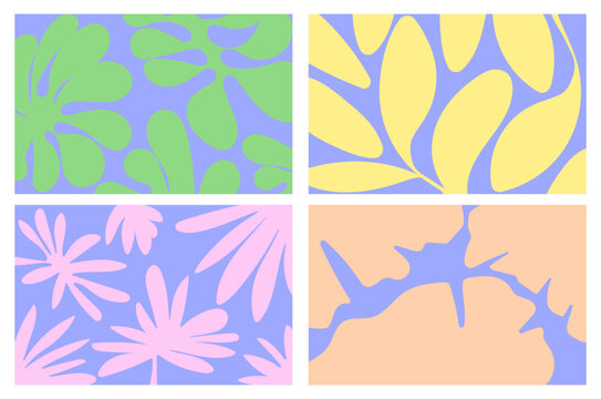 Set Summer vibes Vibrant Floral Abstract Wallpaper background flat design pastel tones