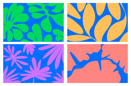 Set Summer vibes Vibrant Floral Abstract Wallpaper background flat design primary colors 