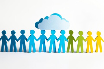 Fototapeta premium Teamwork in digital cloud environment leverages virtual work coordination with KPI remote work to cloud application use.
