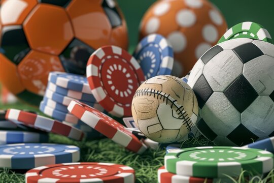 Betting gambling sports scene Design a captivating graphic featuring casino chips surrounded by soccer